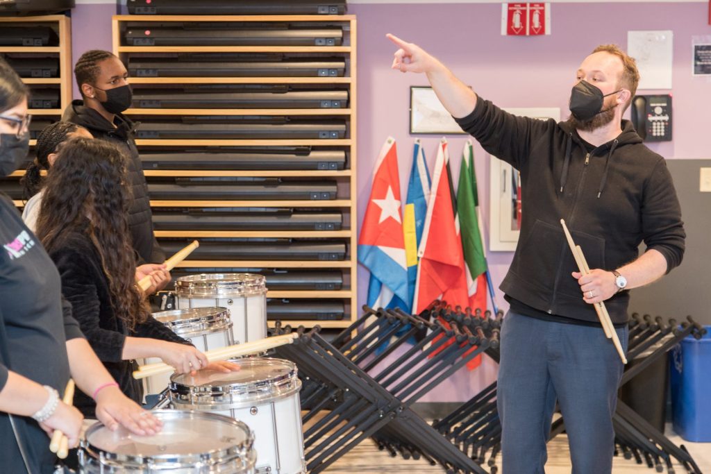 Students playing snare drum